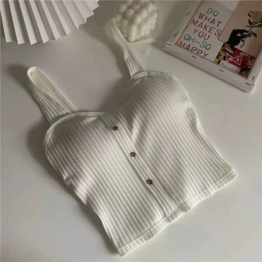 Women'S Y2K Cropped Tops with Bra Pads Summer Corset Korean Suspenders Vest Sexy Camisole Slim New
