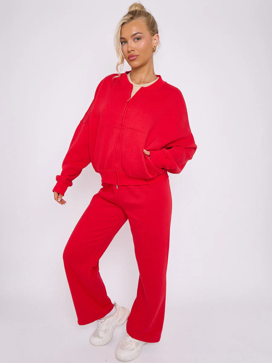 Women Bomber Oversize Baggy 2 Piece Lounge Wear Casual Set Ladies Suit Tracksuit