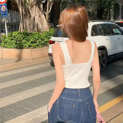 Women'S Y2K Cropped Tops with Bra Pads Summer Corset Korean Suspenders Vest Sexy Camisole Slim New