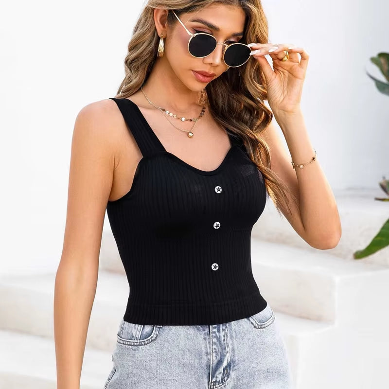Women'S Y2K Cropped Tops with Bra Pads Summer Corset Korean Suspenders Vest Sexy Camisole Slim New