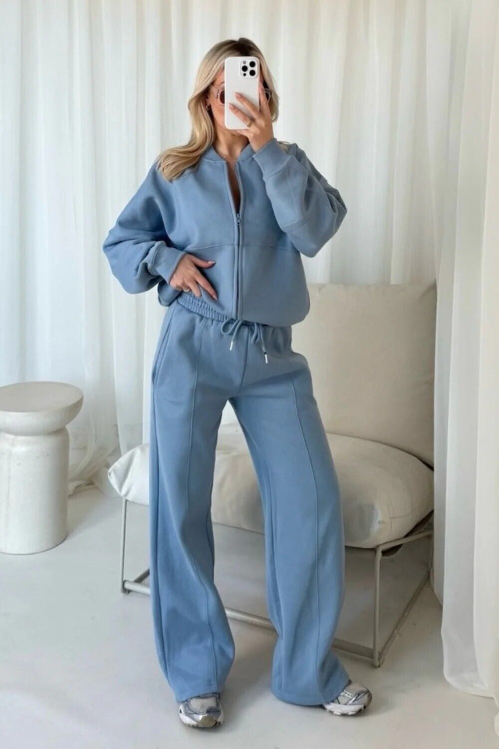 Women Bomber Oversize Baggy 2 Piece Lounge Wear Casual Set Ladies Suit Tracksuit