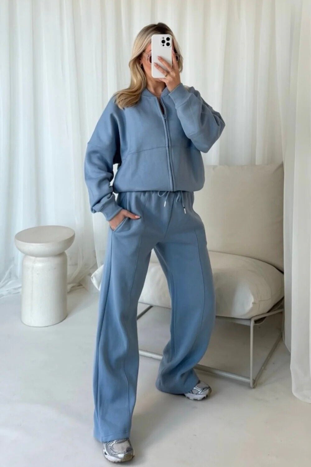 Women Bomber Oversize Baggy 2 Piece Lounge Wear Casual Set Ladies Suit Tracksuit